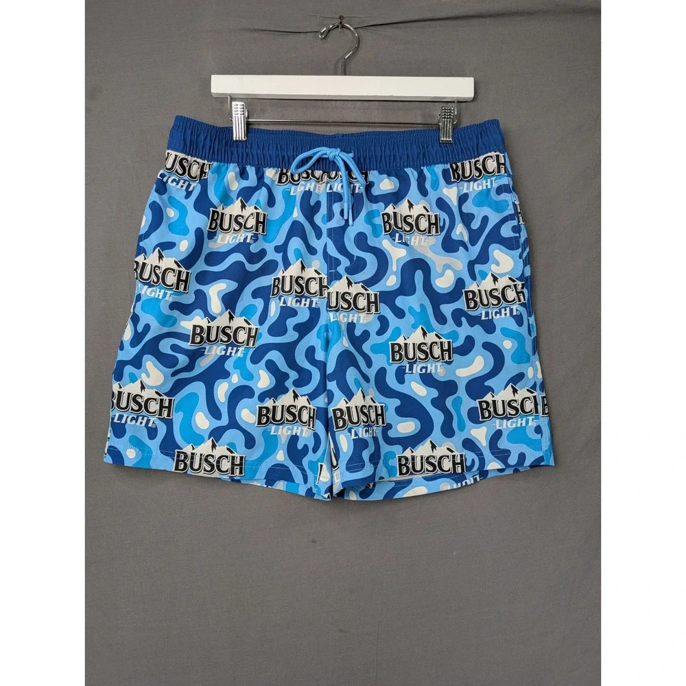 Busch Light Mens Blue Camo Beer Logo Swim Trunks Board Shorts Large
